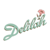 Decorative word 'Delilah' with a pink flower on a black background