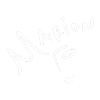Black and white logo with 'Marion' text and a design element on a black background