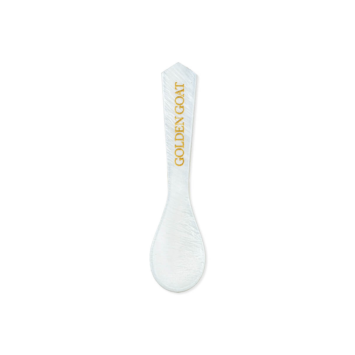 Pearl spoon with 'Golden Goat' branding on a white background