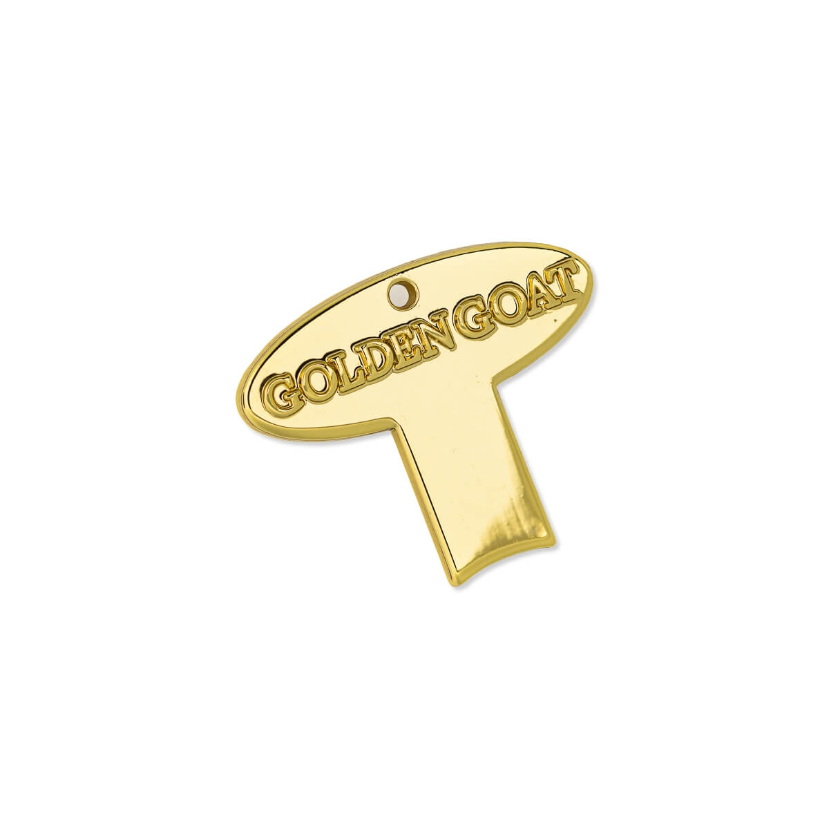 Gold caviar key with 'GOAT' engraving on a white background