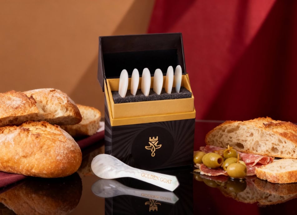 Why are mother-of-pearl spoons used for caviar?